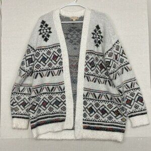 It's Our Time Cardigan Sweater, Soft Eyelash Knit, Aztec Pattern, Large